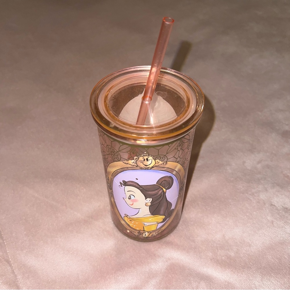 Disney Beauty and the Beast pink Tumbler with Straw